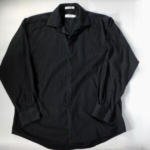Calvin Klein Mens Black Dress Shirt 16 1/2 34/35 Formal 97% Cotton 3% Stretch